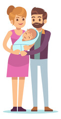 Fototapeta premium Parents holding newborn. Happy family with baby