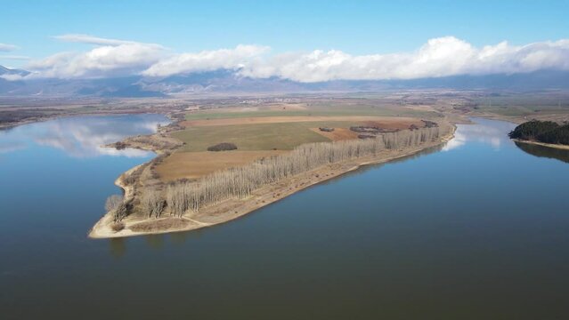 Aerial view of Koprinka Reservoir, Stara Zagora Region, Bulgaria