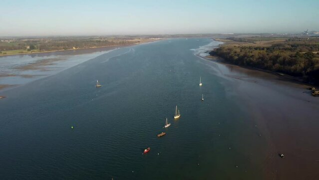 4k drone footage of the River Orwell near Pin Mill in Suffolk, UK