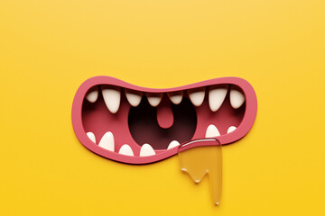 3d illustration of a monster mouths. Funny facial expression, open mouth with tongue and drool.
