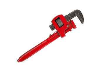 Red pipe wrench isolated on white background