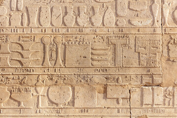 Fototapeta na wymiar Egyptian engraved figures on the ancient wall