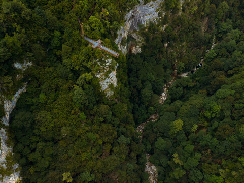 Okace canyon aerial view. The mountains are covered with green forest. Natural landscape. Vacation and Travel. Tourist place in Georgia.