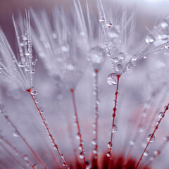 raindrops on the dandelion flower seed in rainy days in springtime