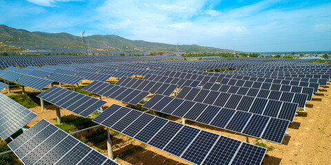 Aerial photography of solar photovoltaics constructed in plateau plains