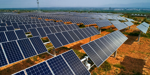 Aerial photography of solar photovoltaics constructed in plateau plains
