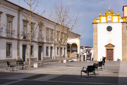 the Convento and Igreja de Sao Joao Evengelista or Igreja dos loios at the Jardim Diana in the old Town of the city Evora in Alentejo in Portugal