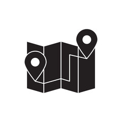 Travel Location icon in black flat glyph, filled style isolated on white background