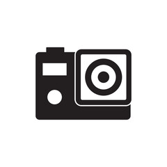 Action cam icon in black flat glyph, filled style isolated on white background