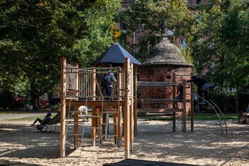 Fototapeta na wymiar Old, wooden playground in the park