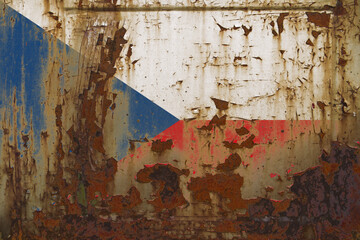 Czech Republic Flag on a Dirty Rusty Grunge Metallic Surface