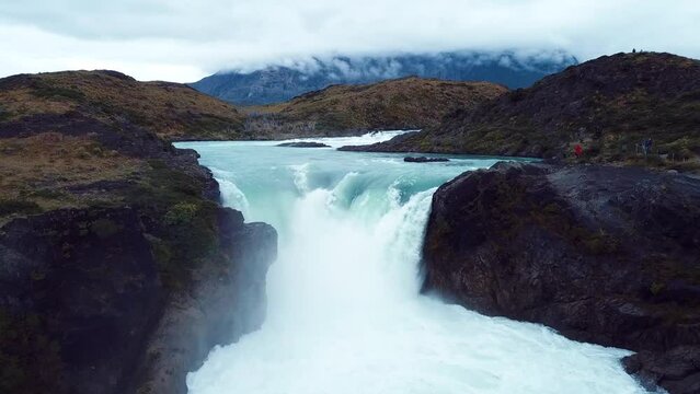 Aerial View Of The Salto Grande Waterfall In Torres Del Paine Park, Chile