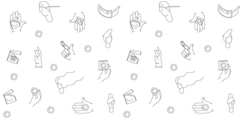 Say Yes to Safe Sex seamless pattern background icons set