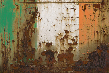 Ireland Flag on a Dirty Rusty Grunge Metallic Surface