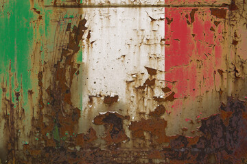 Italy Flag on a Dirty Rusty Grunge Metallic Surface