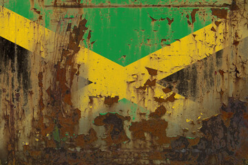 Jamaica Flag on a Dirty Rusty Grunge Metallic Surface