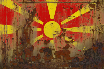 Macedonia Flag on a Dirty Rusty Grunge Metallic Surface