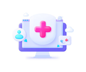 Medicine 3d. Health care concept. Health insurance concept. Web banner. Online shop. Vector illustration