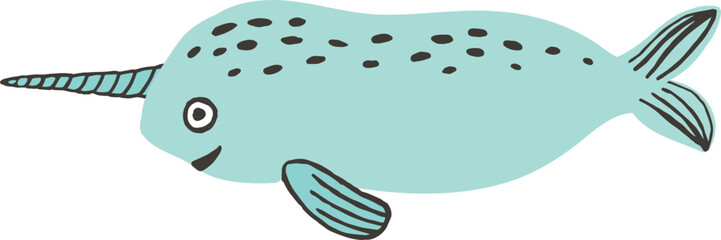 Narwhal Marine Animal or Fish Childish Cartoon Illustration © Good Studio