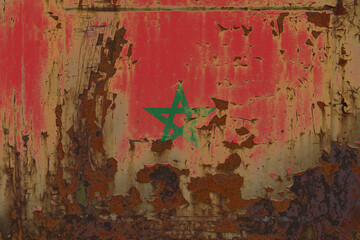 Morocco Flag on a Dirty Rusty Grunge Metallic Surface