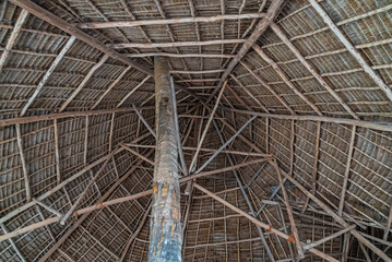 Roof of cafe made of wood and palm leaves. Nungwi, Zanzibar, Tanzania