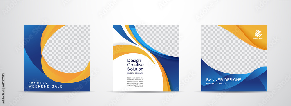 Wall mural set square banner template for social media post and web internet ads.vector illustrations.