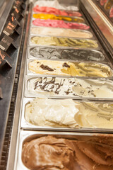 Display of ice cream flavors at the market 