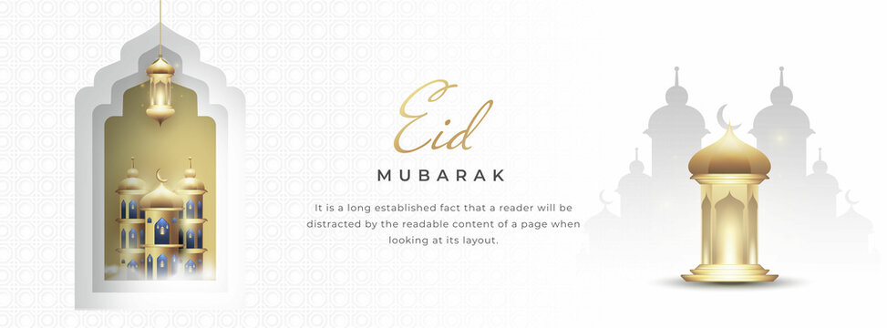 Eid Or Ramadan Islamic Festival Facebook Social Media Cover Web Banner With Decorative Lantern