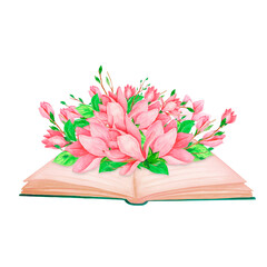Watercolor book flowers, Love reading,  Wedding invitation.