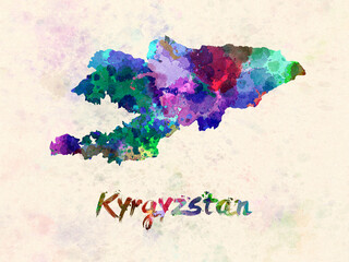 watercolor map kyrgyzstan