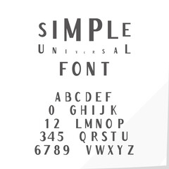 Hand Crafted Modern Font Lettering Named Simple Universal - Dark Grey Caps and Numerals on White Natural Paper Effect Background - Typography Design