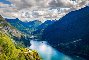 The view Geiranger and Geirangerfjord In norway