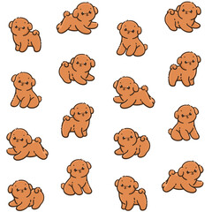 Cartoon happy dog -  trendy seamless pattern with bichon frise. Contour vector illustration.
