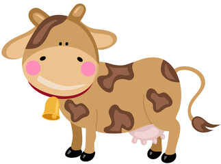 Cute funny brown cow isolated