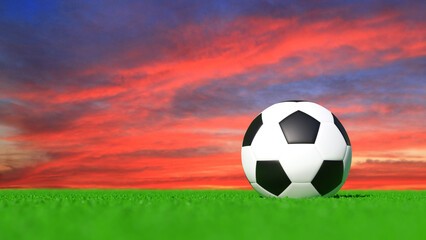 Fototapeta premium Ball on soccer field and bright spotlights. 3d rendering.