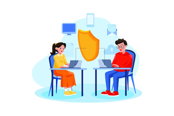 Network Security In The Office Illustration concept