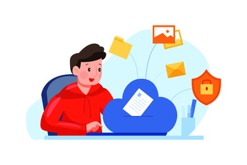 A Man Uploading Data On The Cloud Illustration concept