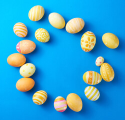 Happy Easter day eggs on paper background with copy space