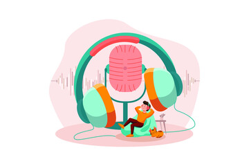 Boy Listening To Trending Podcast Illustration concept
