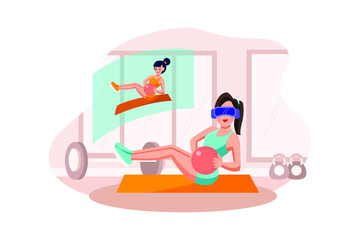 Woman Doing Exercise Using VR Tech Illustration concept