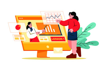 Women Doing An Online Certificate Course Illustration concept