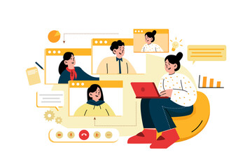 People Taking Knowledge By Video Call Illustration concept