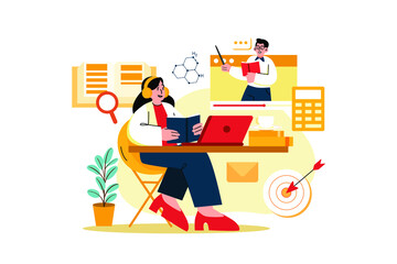 Girl Attending The Online Class Illustration concept