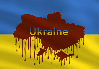 Ukraine on fire bleeding vector illustration.