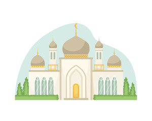 Vector illustration of the mosque. Religious architectural building.