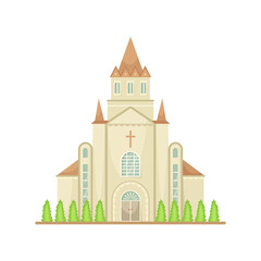 Vector illustration of the Catholic Church. Religious architectural building.