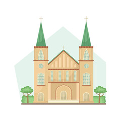 Vector illustration of the Catholic Church. Religious architectural building.