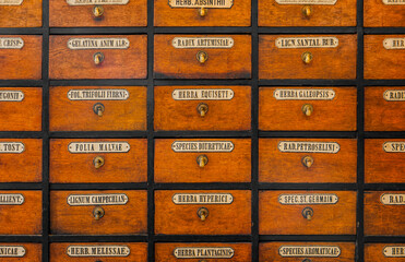 apothecary wood chest with drawers