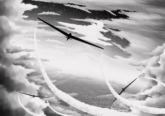 Glider flying high in the clouds