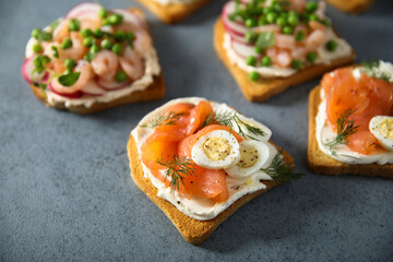 Assorted homemade open sandwiches or toasts